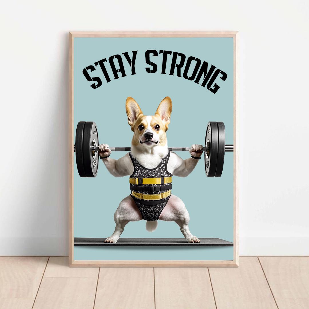Custom Pet Portrait – Funny Fitness Dog Art with Motivational Quote | Gym Wall Digital Download