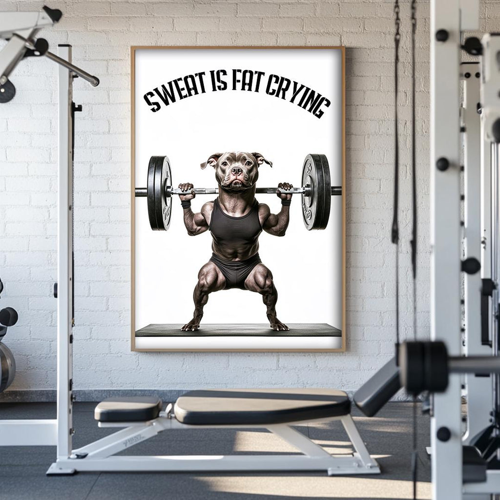 Custom Pet Portrait – Funny Fitness Dog Art with Motivational Quote | Gym Wall Digital Download