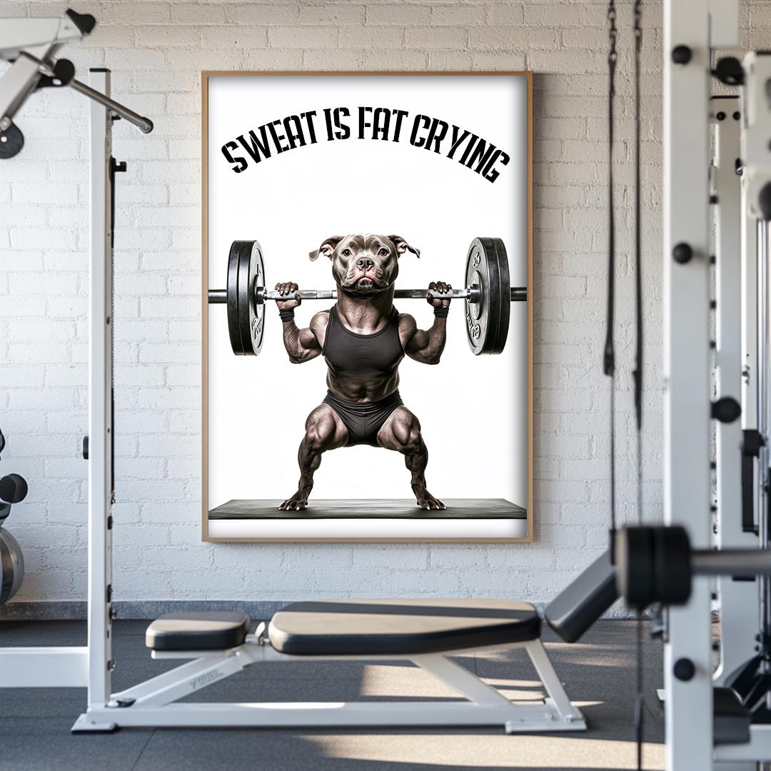 Custom Pet Portrait – Funny Fitness Dog Art with Motivational Quote | Gym Wall Digital Download