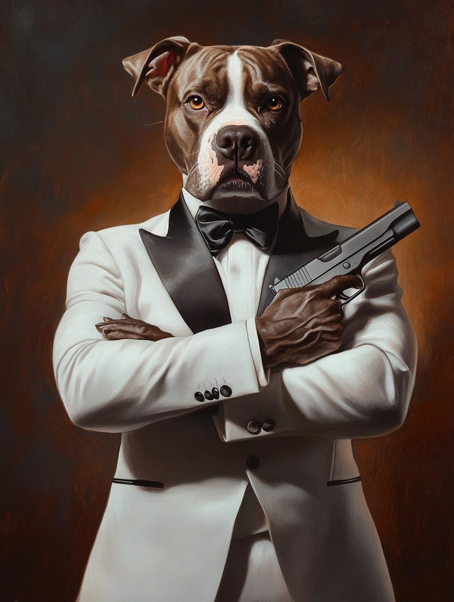 Custom Pet Portrait – 007 Secret Agent Dog in Suit | Funny Spy Theme Digital Download