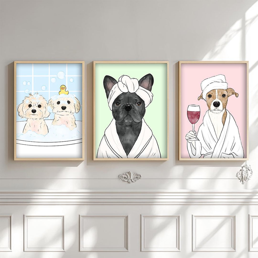 Custom Pet Portrait – Funny Bathroom Dog Art | Hand-Drawn Digital Download for Wall Decor