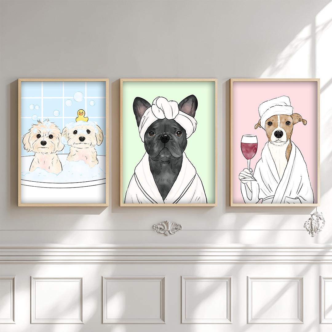Custom Pet Portrait – Funny Bathroom Dog Art | Hand-Drawn Digital Download for Wall Decor