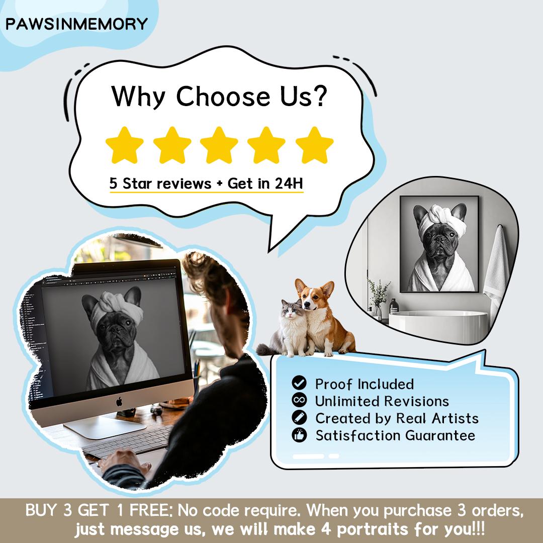 Custom Pet Portrait – Funny Bathroom Dog Art | Hand-Drawn Digital Download for Wall Decor
