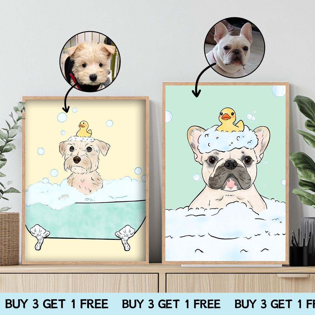 Custom Pet Portrait – Funny Bathroom Dog Art | Hand-Drawn Digital Download for Wall Decor