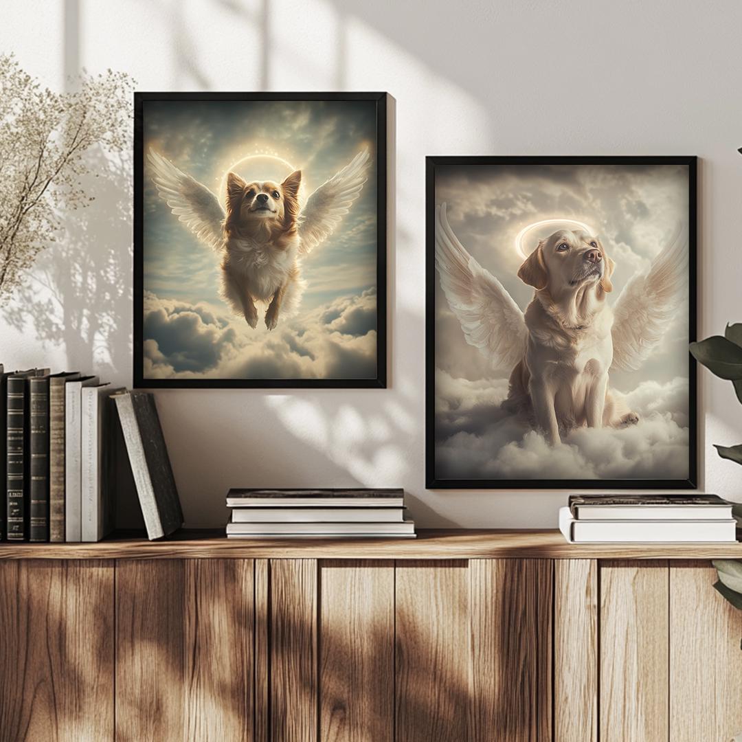 Custom Pet Memorial Portrait – Angel Wings Theme | Digital Dog Remembrance Art Download