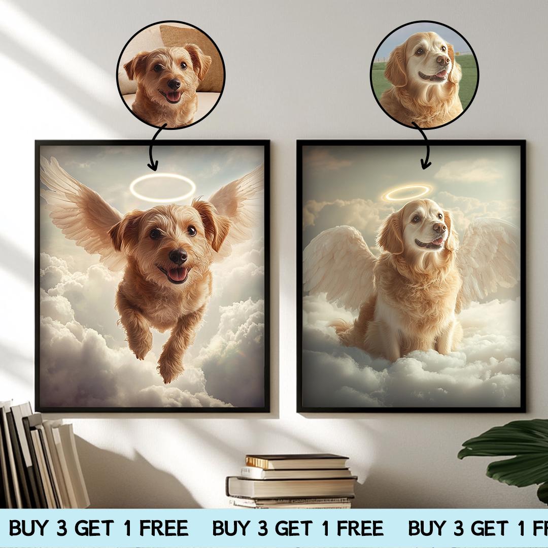 Custom Pet Memorial Portrait – Angel Wings Theme | Digital Dog Remembrance Art Download