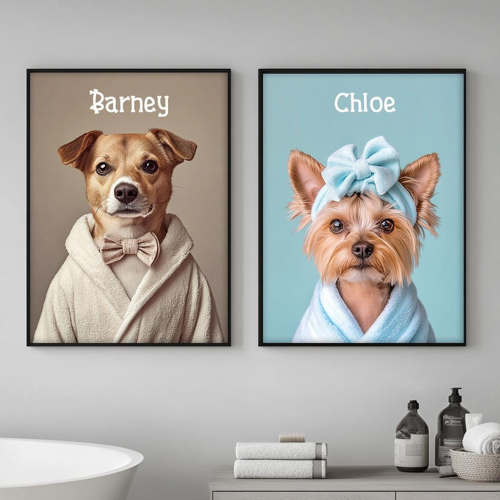 Custom Pet Portrait – Funny Bathroom Dog Art with Personalized Signature | Digital Download