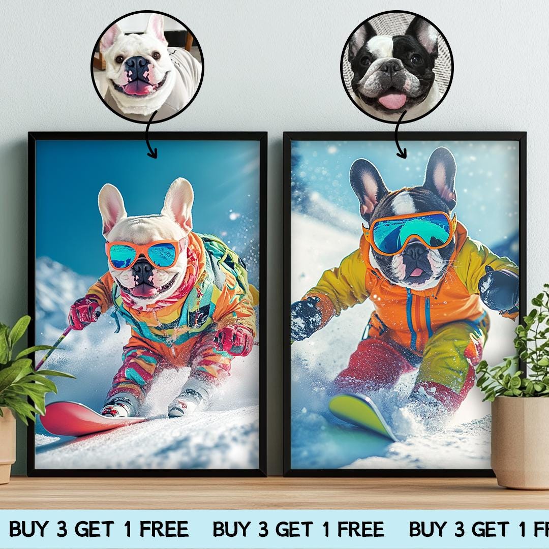 Custom Pet Portrait – Skiing Dog Art | Funny Winter Sports Digital Download