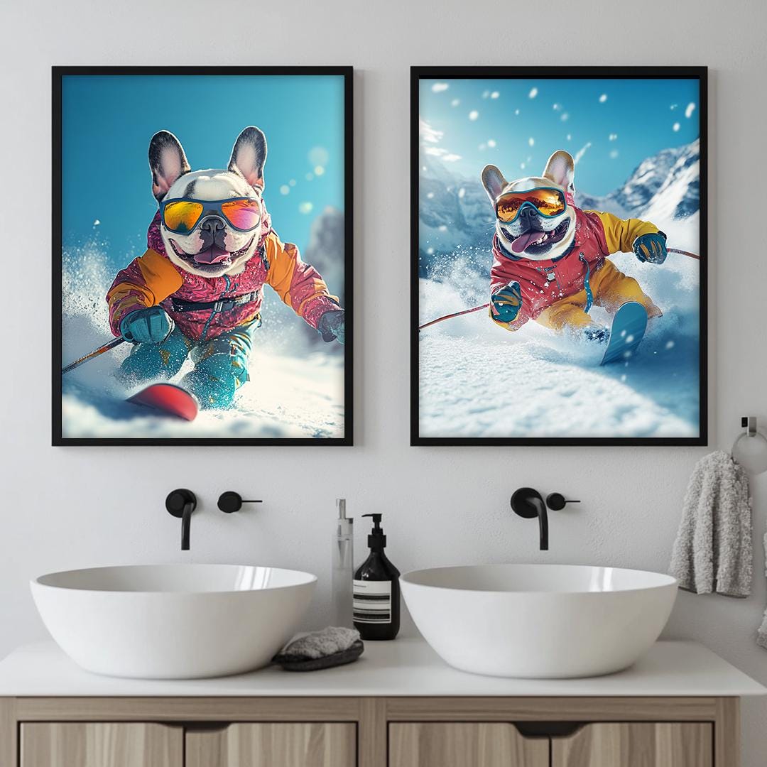 Custom Pet Portrait – Skiing Dog Art | Funny Winter Sports Digital Download