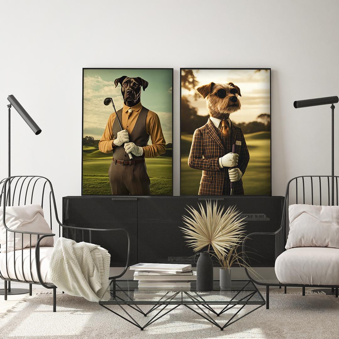 Custom Pet Portrait – Funny Golf Theme Dog Art | Digital Download Sports Pet Illustration