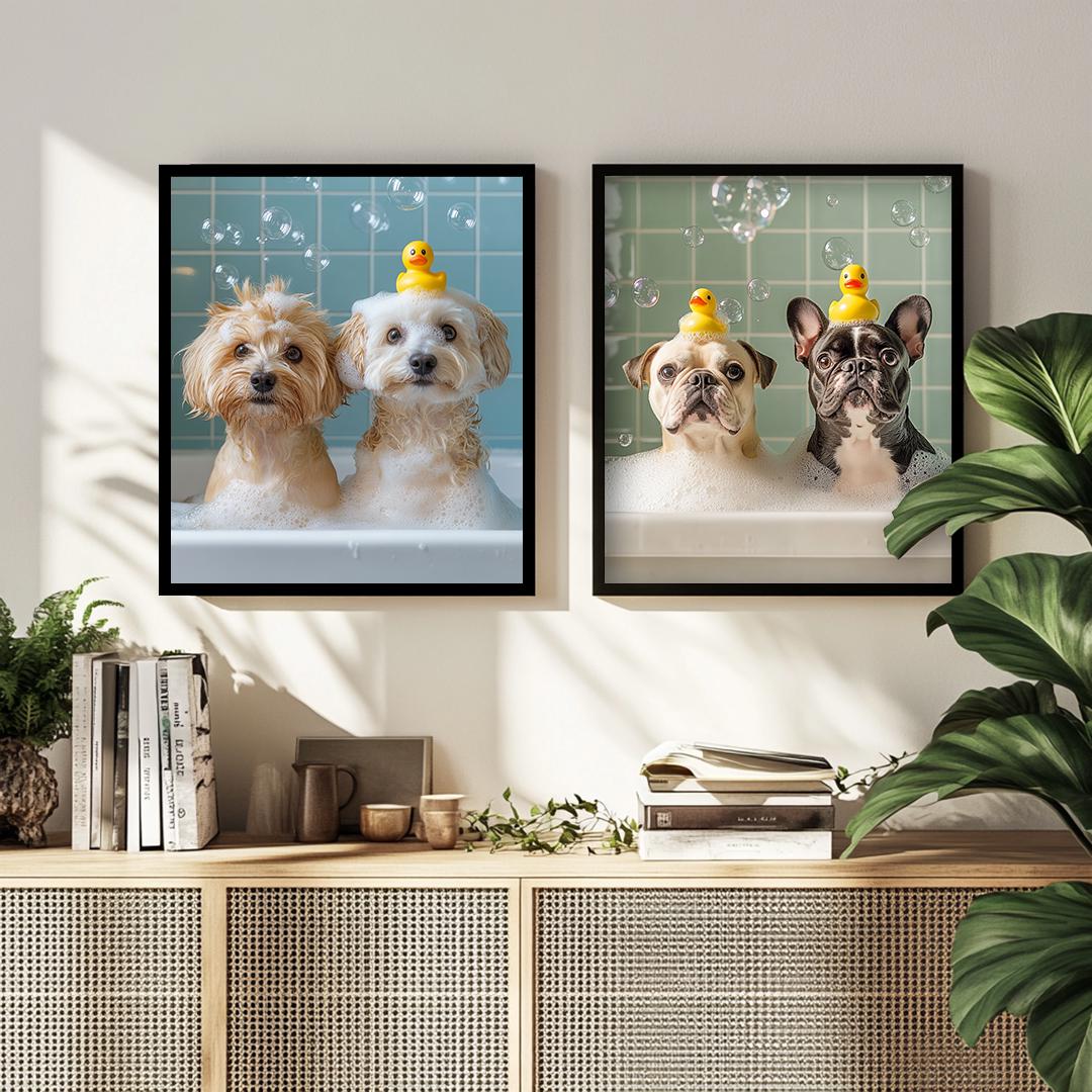 Funny Dog Bathroom Wall Art – 3 Printable Toilet Illustrations Set | Digital Download
