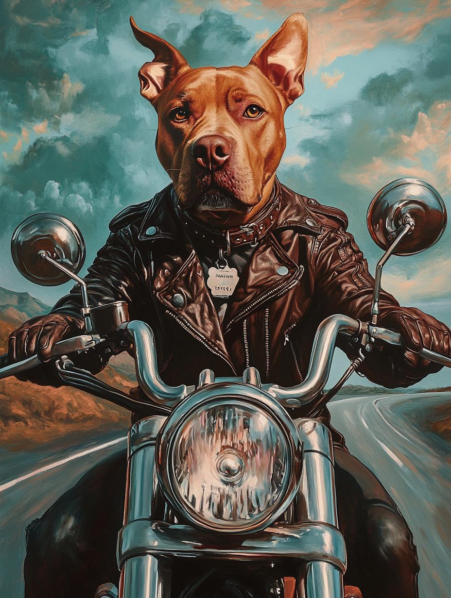Custom Pet Portrait – Funny Motorcycle Theme | Dog Rider Art Digital Download