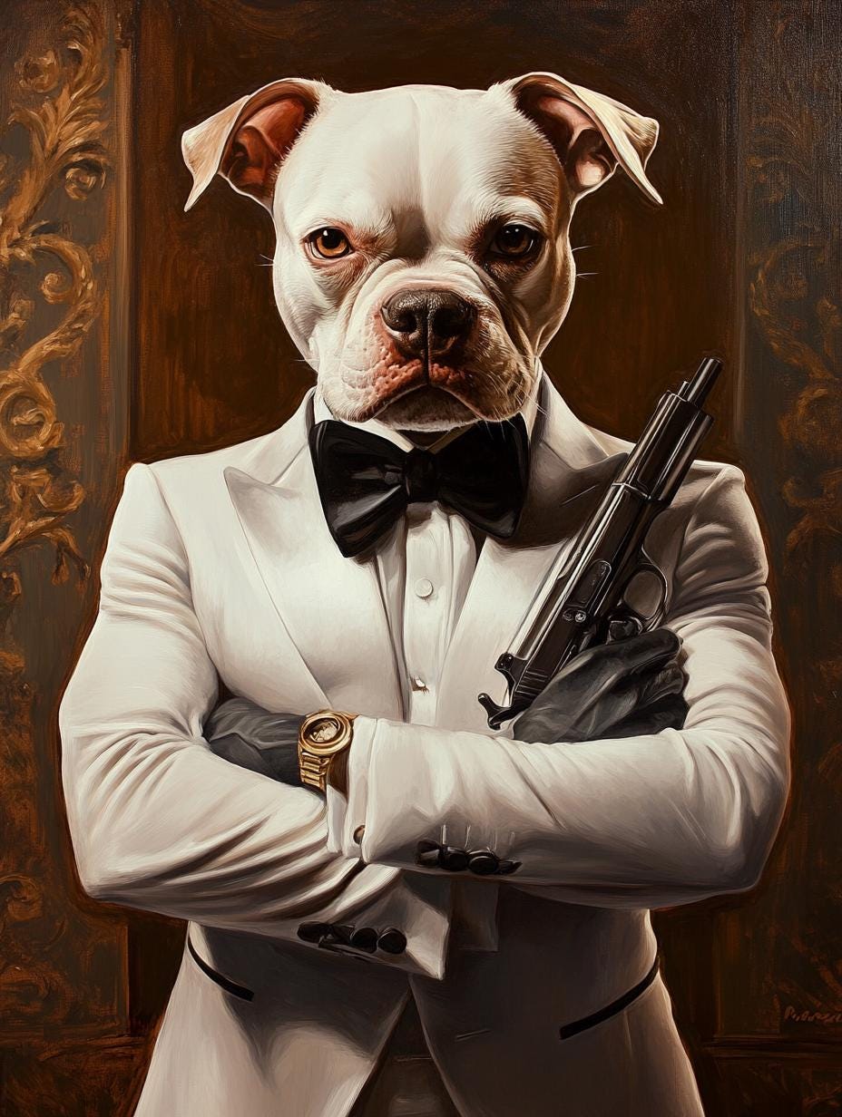 Custom Pet Portrait – 007 Secret Agent Dog in Suit | Funny Spy Theme Digital Download