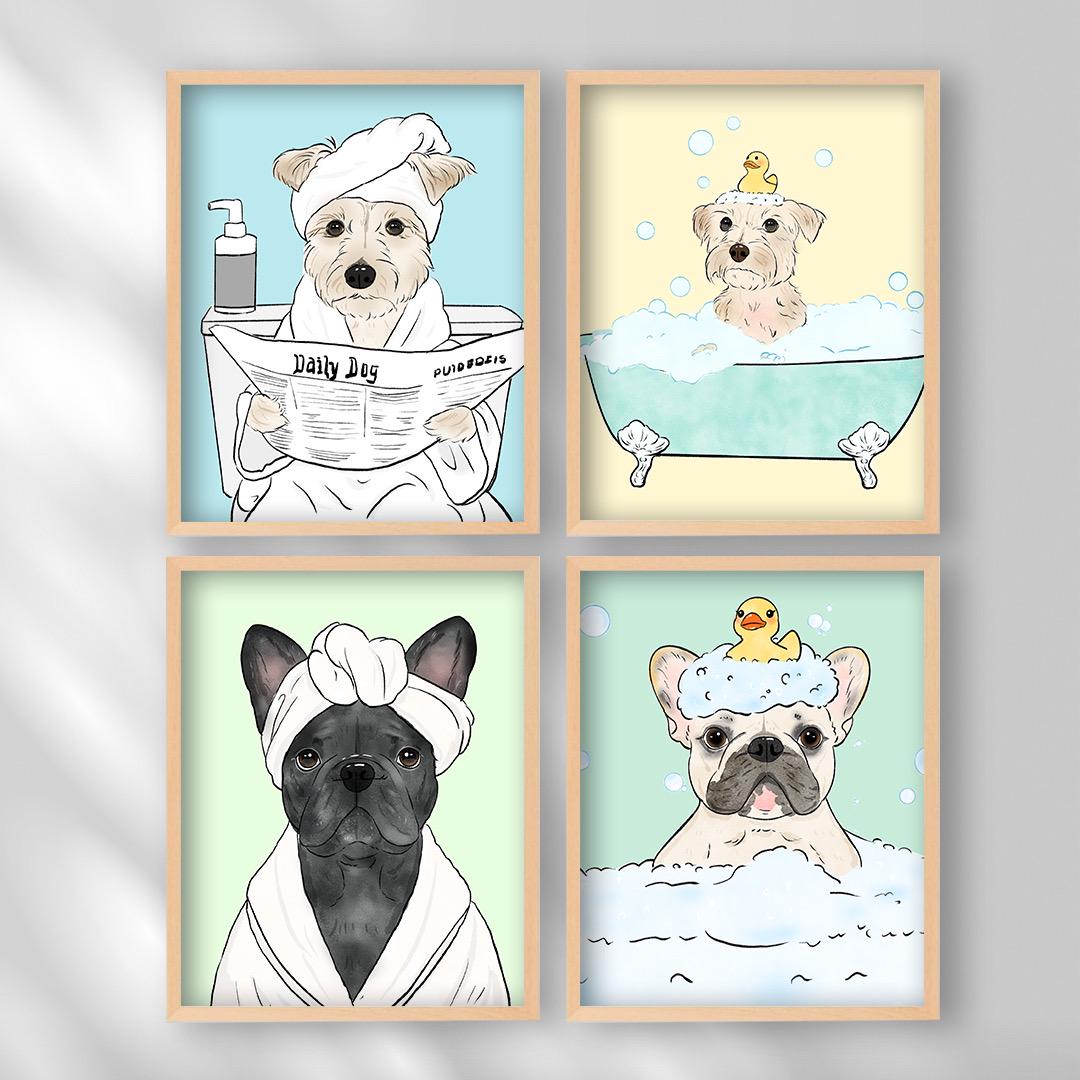 Custom Pet Portrait – Funny Bathroom Dog Art | Hand-Drawn Digital Download for Wall Decor