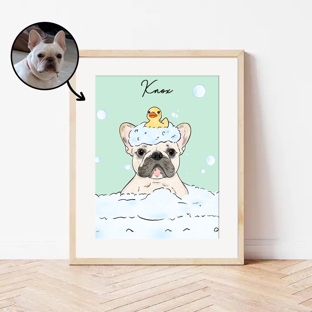 Custom Pet Portrait – Funny Bathroom Dog Art | Hand-Drawn Digital Download for Wall Decor
