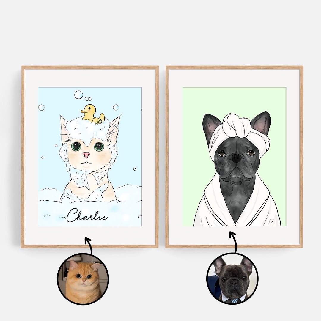 Custom Pet Portrait – Funny Bathroom Dog Art | Hand-Drawn Digital Download for Wall Decor