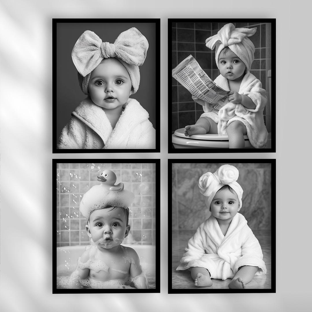 Baby Bathroom Wall Art – Cute Baby in Bath Illustration | Printable Digital Download
