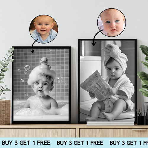 Baby Bathroom Wall Art – Cute Baby in Bath Illustration | Printable Digital Download