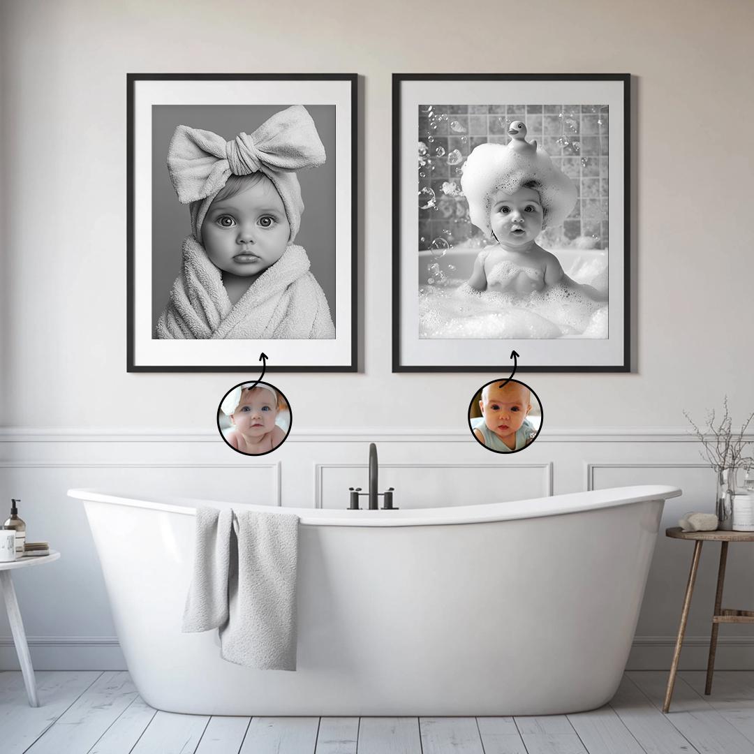 Baby Bathroom Wall Art – Cute Baby in Bath Illustration | Printable Digital Download