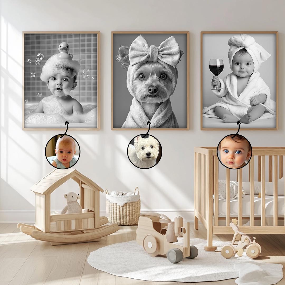 Baby Bathroom Wall Art – Cute Baby in Bath Illustration | Printable Digital Download