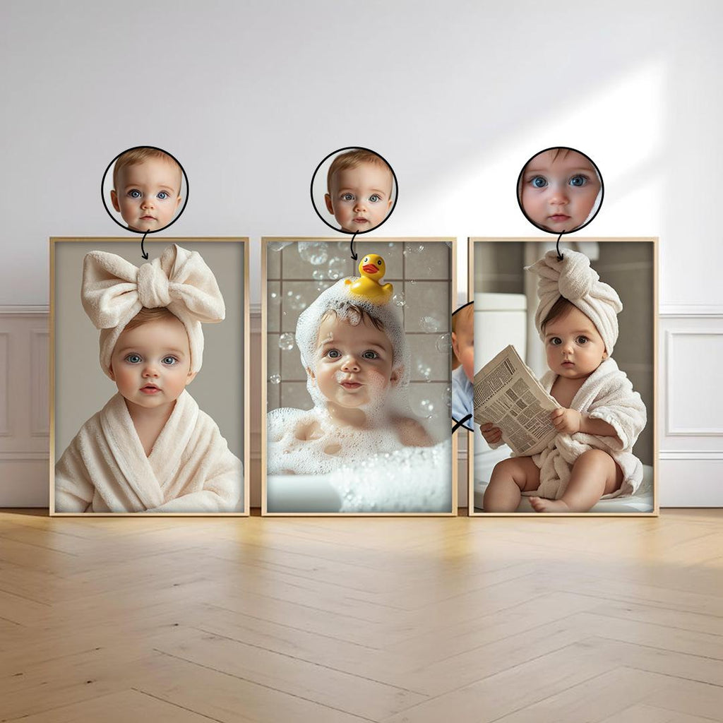 Baby Bathroom Wall Art – Cute Baby in Bath Illustration | Printable Digital Download