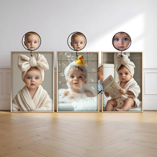 Baby Bathroom Wall Art – Cute Baby in Bath Illustration | Printable Digital Download