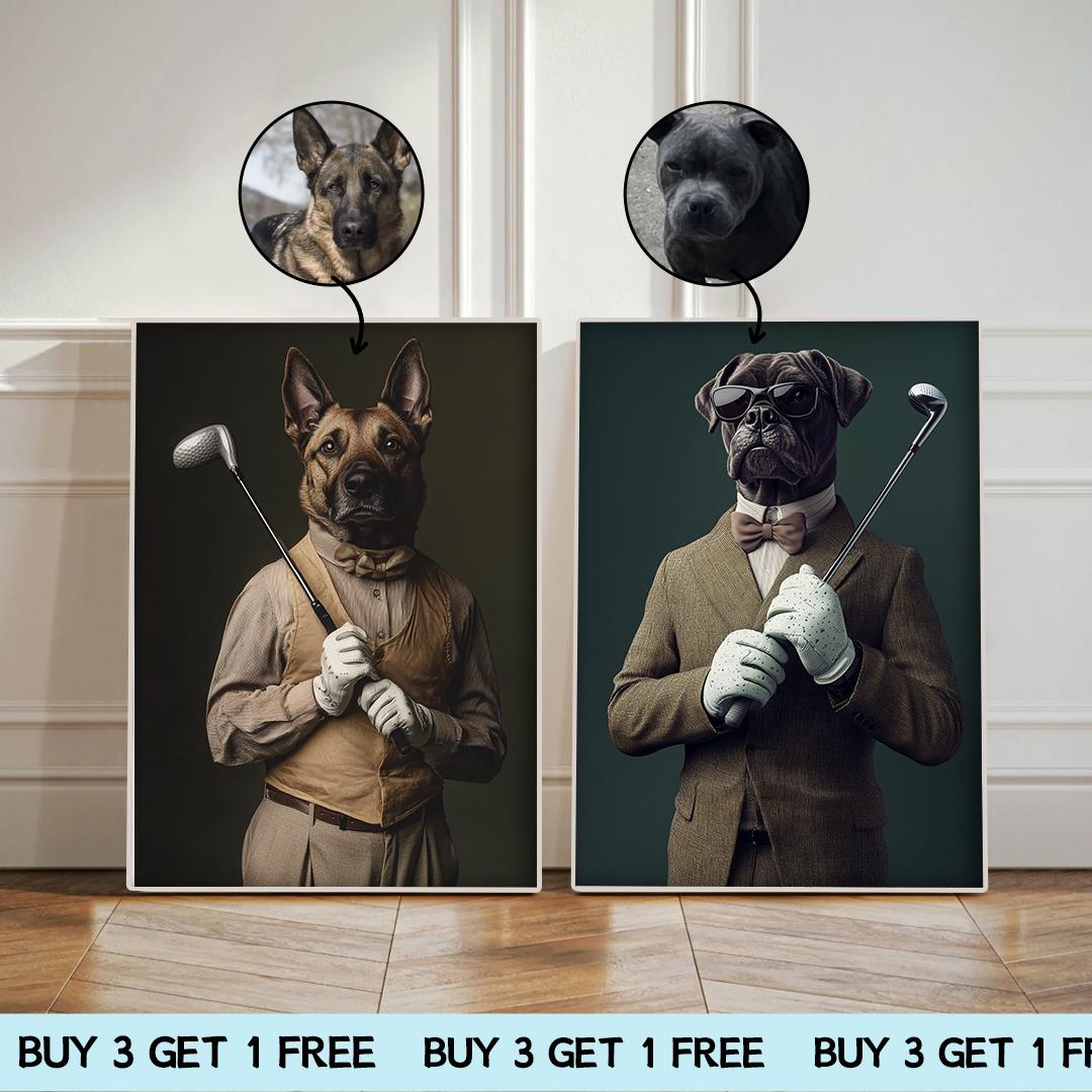 Custom Pet Portrait – Funny Golf Theme Dog Art | Digital Download Sports Pet Illustration