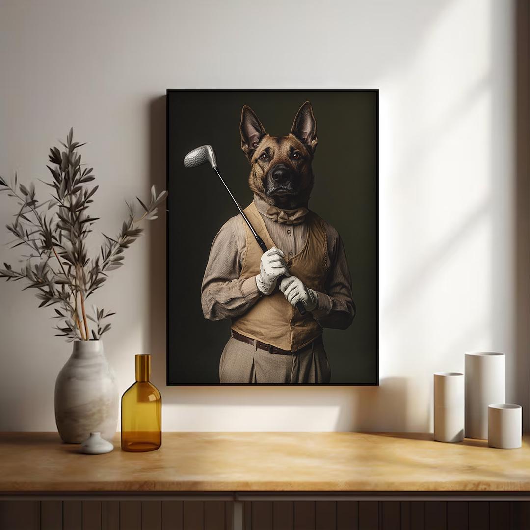 Custom Pet Portrait – Funny Golf Theme Dog Art | Digital Download Sports Pet Illustration
