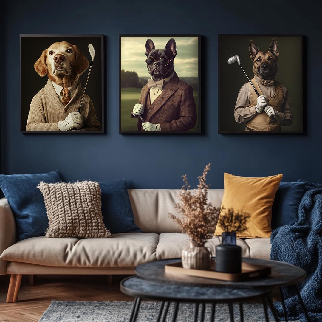 Custom Pet Portrait – Funny Golf Theme Dog Art | Digital Download Sports Pet Illustration