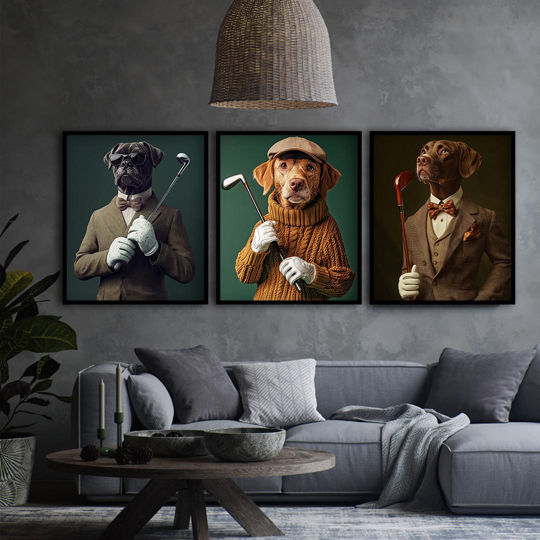 Custom Pet Portrait – Funny Golf Theme Dog Art | Digital Download Sports Pet Illustration