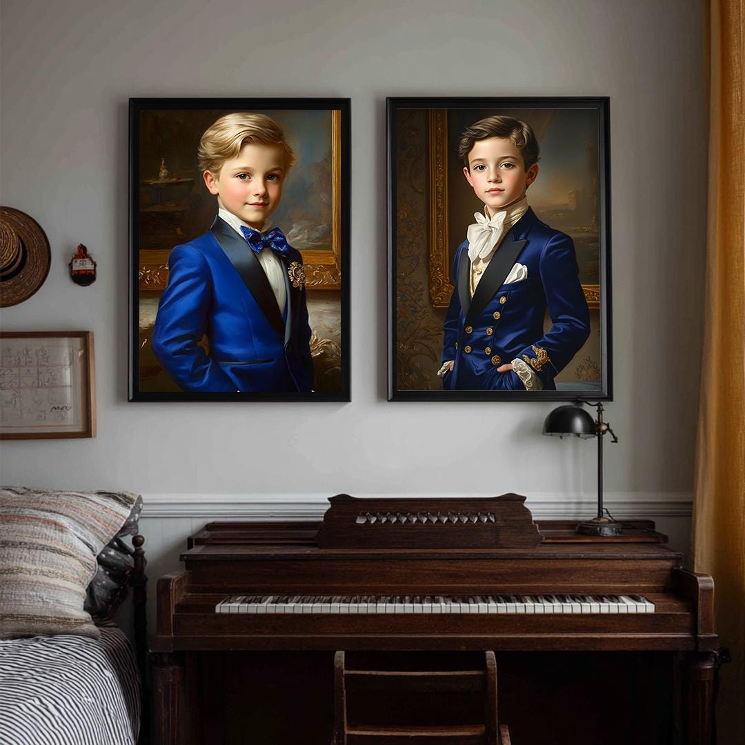 Royal Boy Portrait – Custom Noble Gentleman Illustration for Kids | Digital Download
