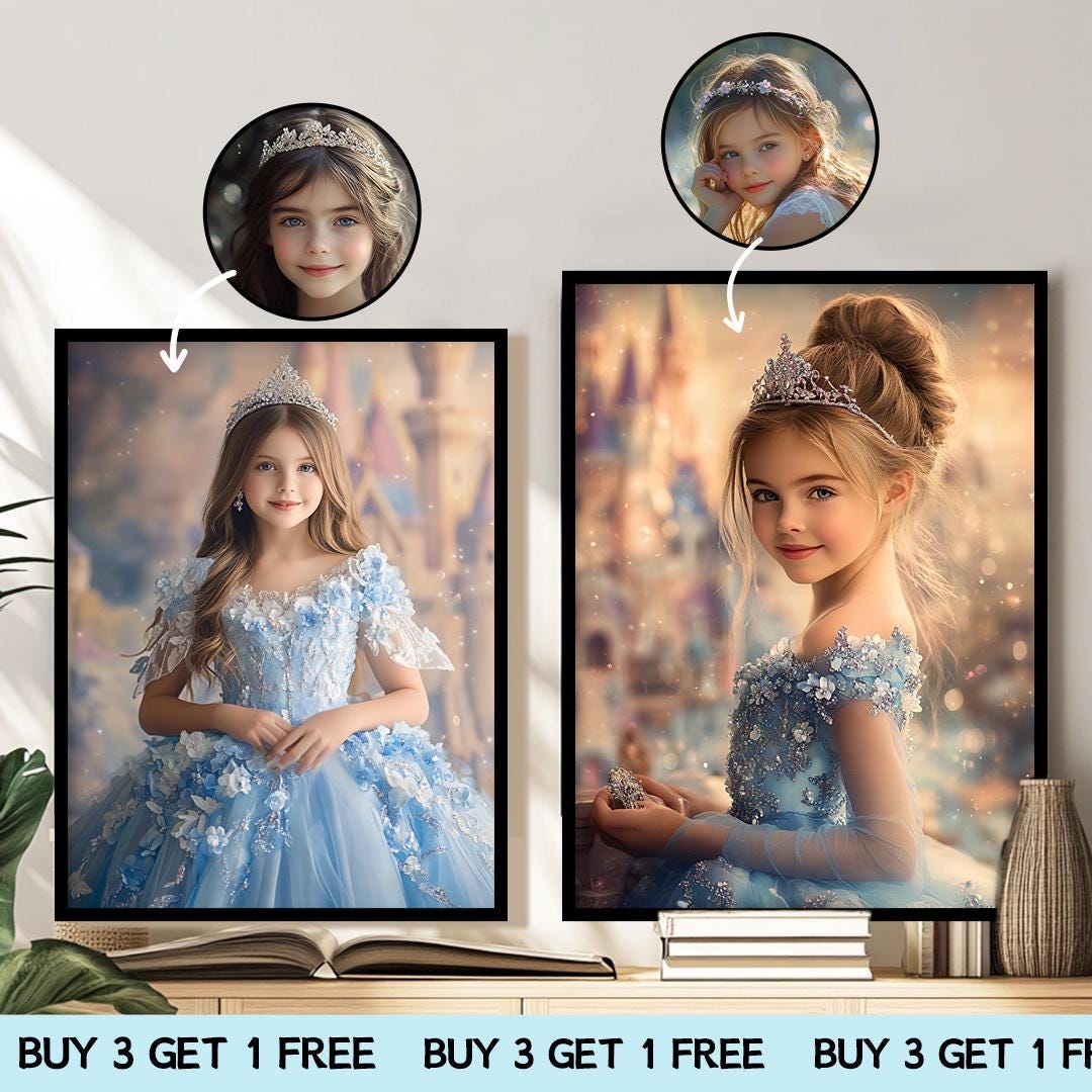 Princess Portrait for Girls – Custom Fairy-Tale Illustration | Digital Nursery Download
