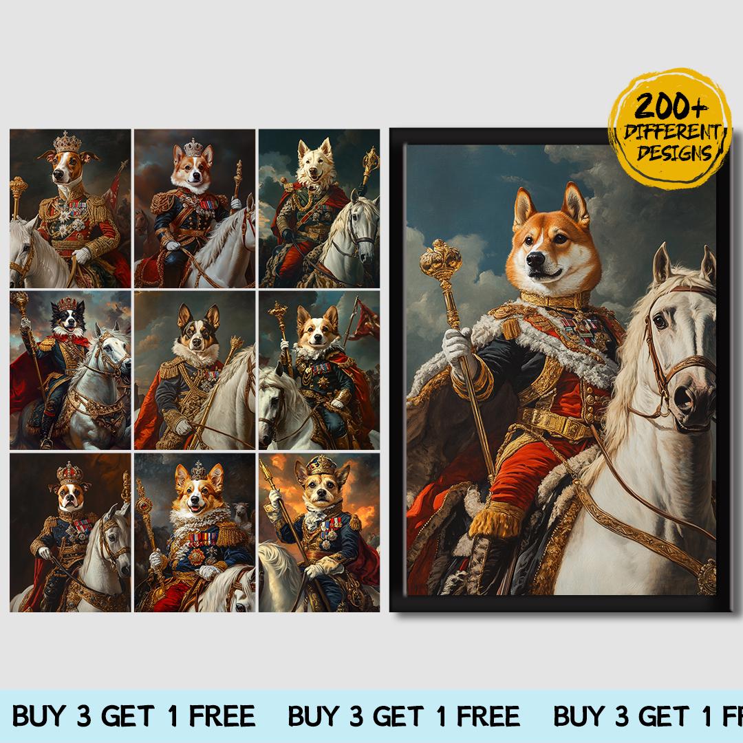 Custom Royal Pet Portrait – King or Queen Theme | Funny Noble Dog Digital Art Download