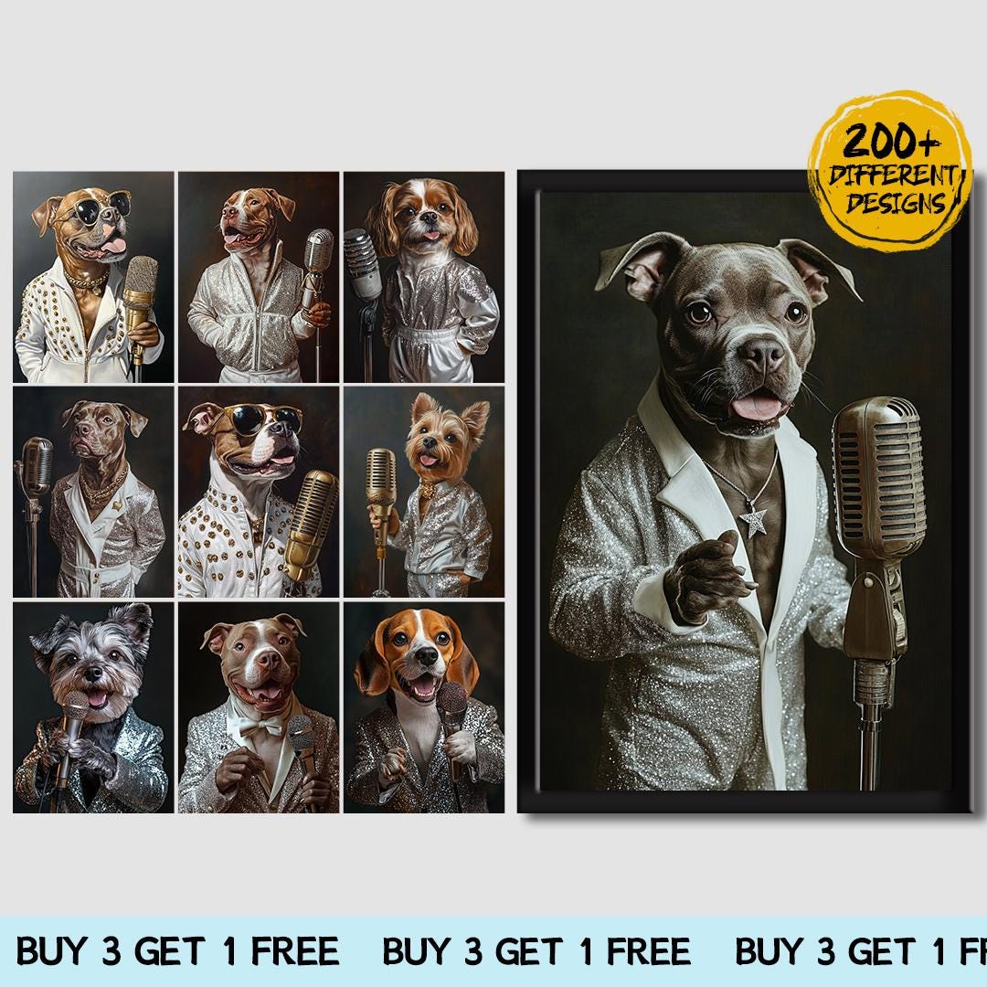 Custom Pet Portrait – Elvis-Style Rock ’n’ Roll Dog Art | Digital Download