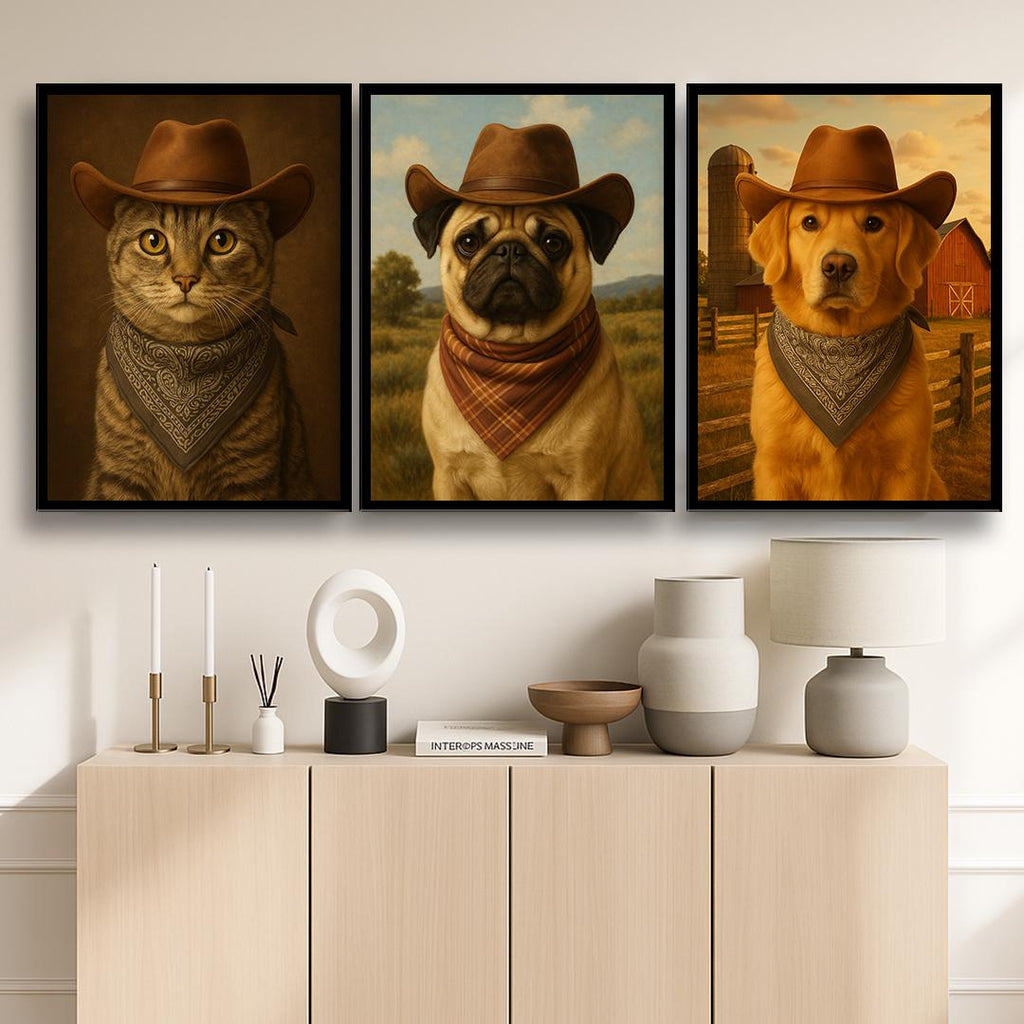 Custom Pet Portrait – Western Cowboy Theme | Funny Dog Art Digital Download