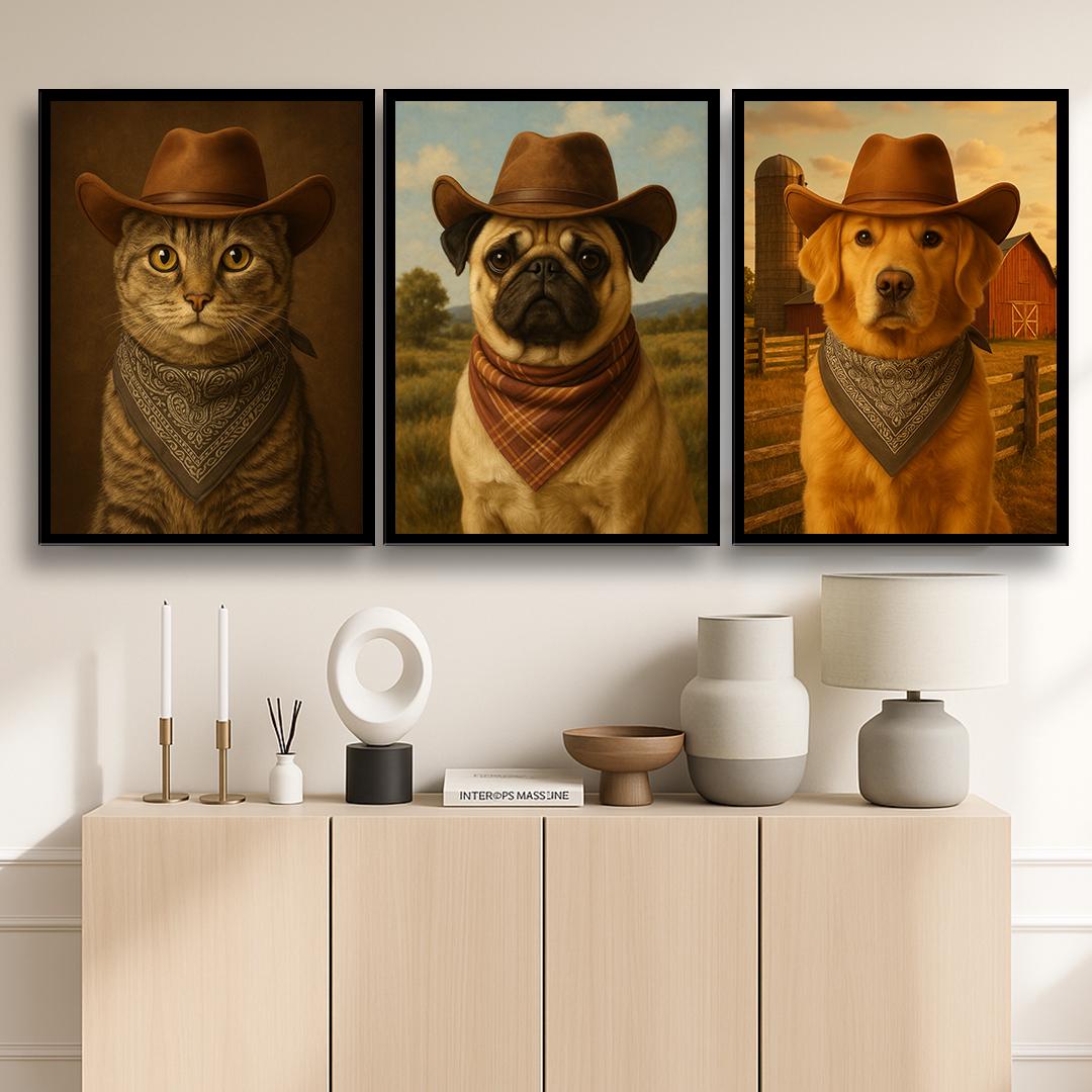Custom Pet Portrait – Western Cowboy Theme | Funny Dog Art Digital Download