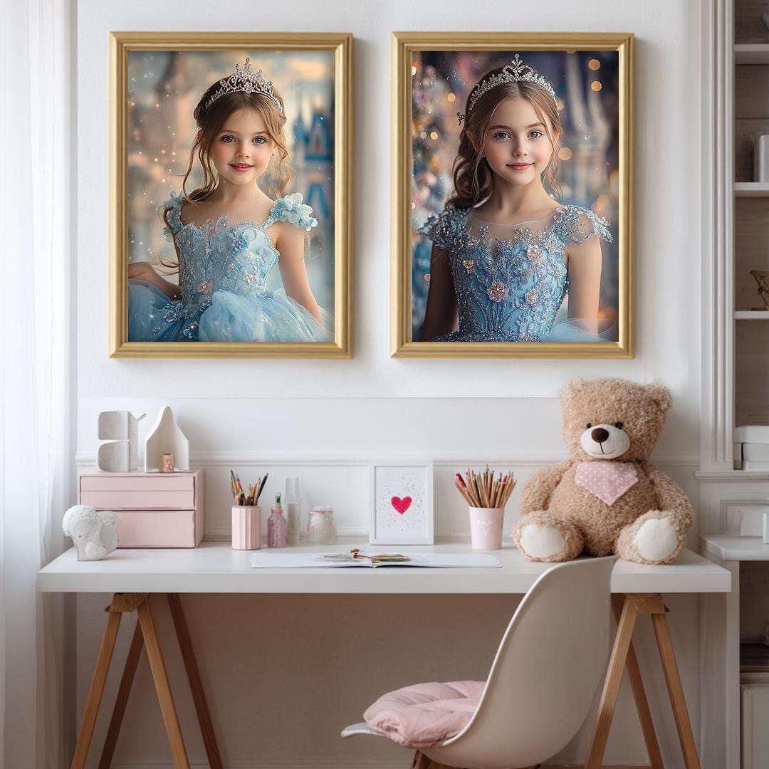 Princess Portrait for Girls – Custom Fairy-Tale Illustration | Digital Nursery Download
