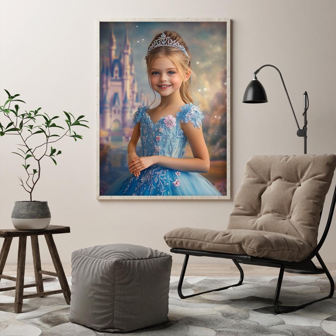 Princess Portrait for Girls – Custom Fairy-Tale Illustration | Digital Nursery Download