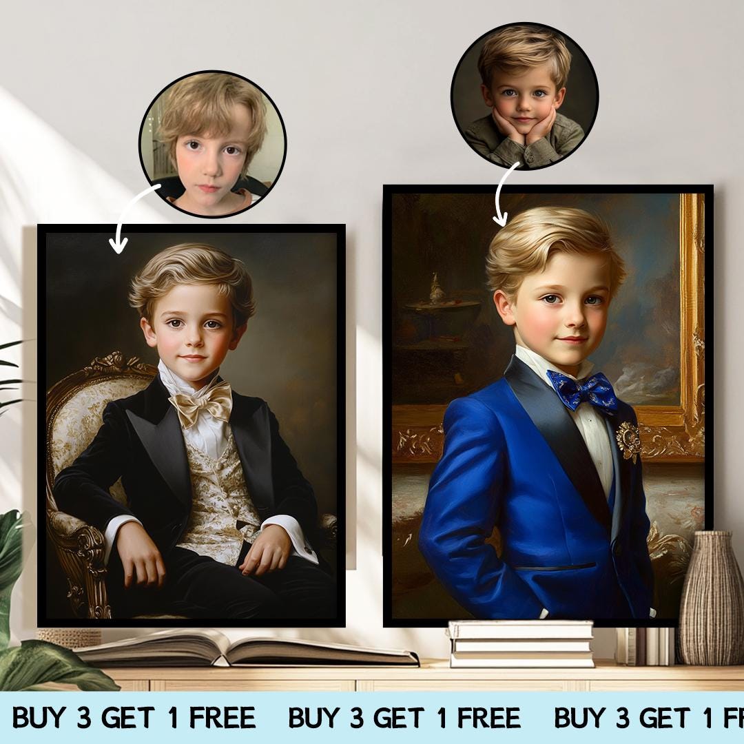 Royal Boy Portrait – Custom Noble Gentleman Illustration for Kids | Digital Download