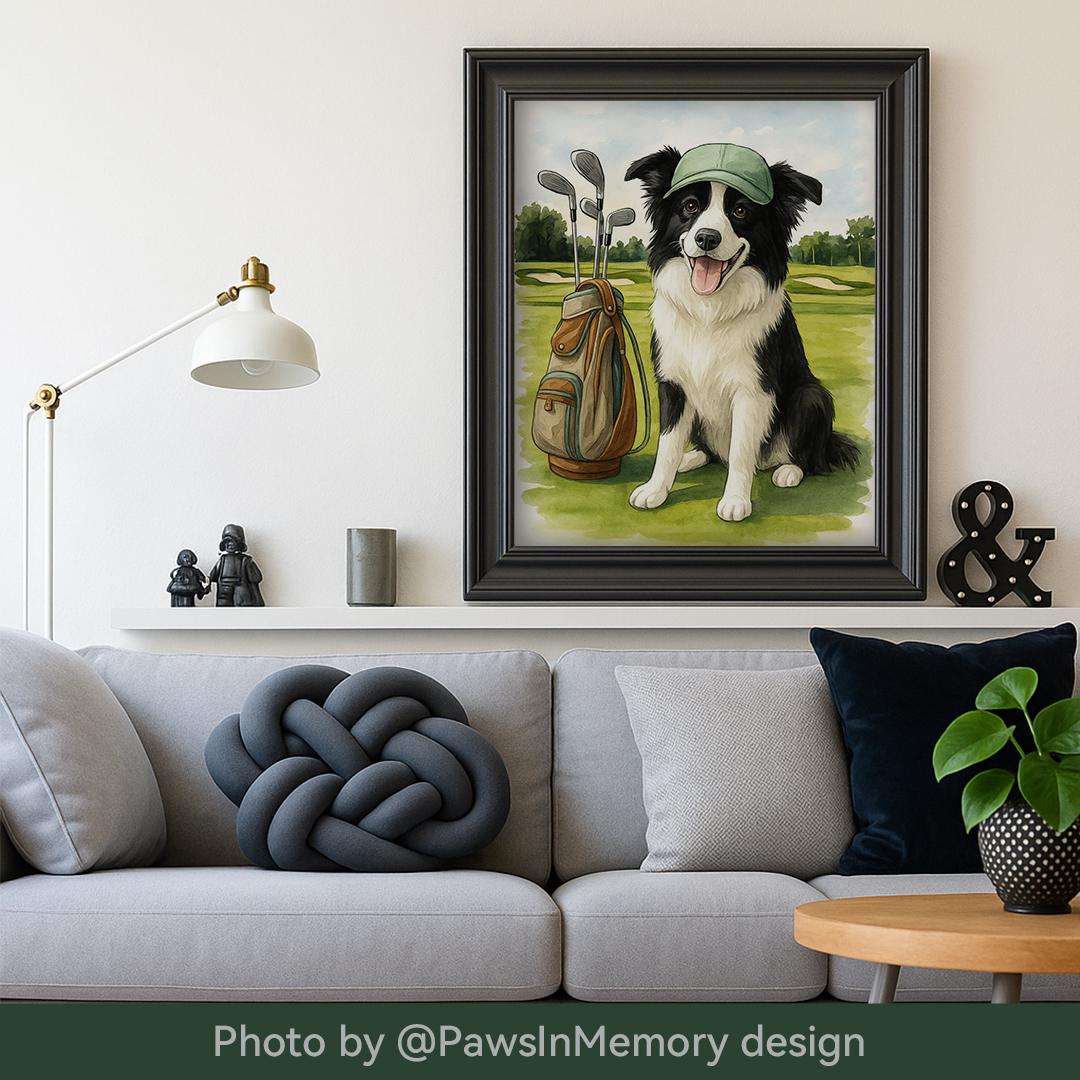 Custom Pet Portrait – Watercolor Golf Theme | Funny Dog Art Digital Download