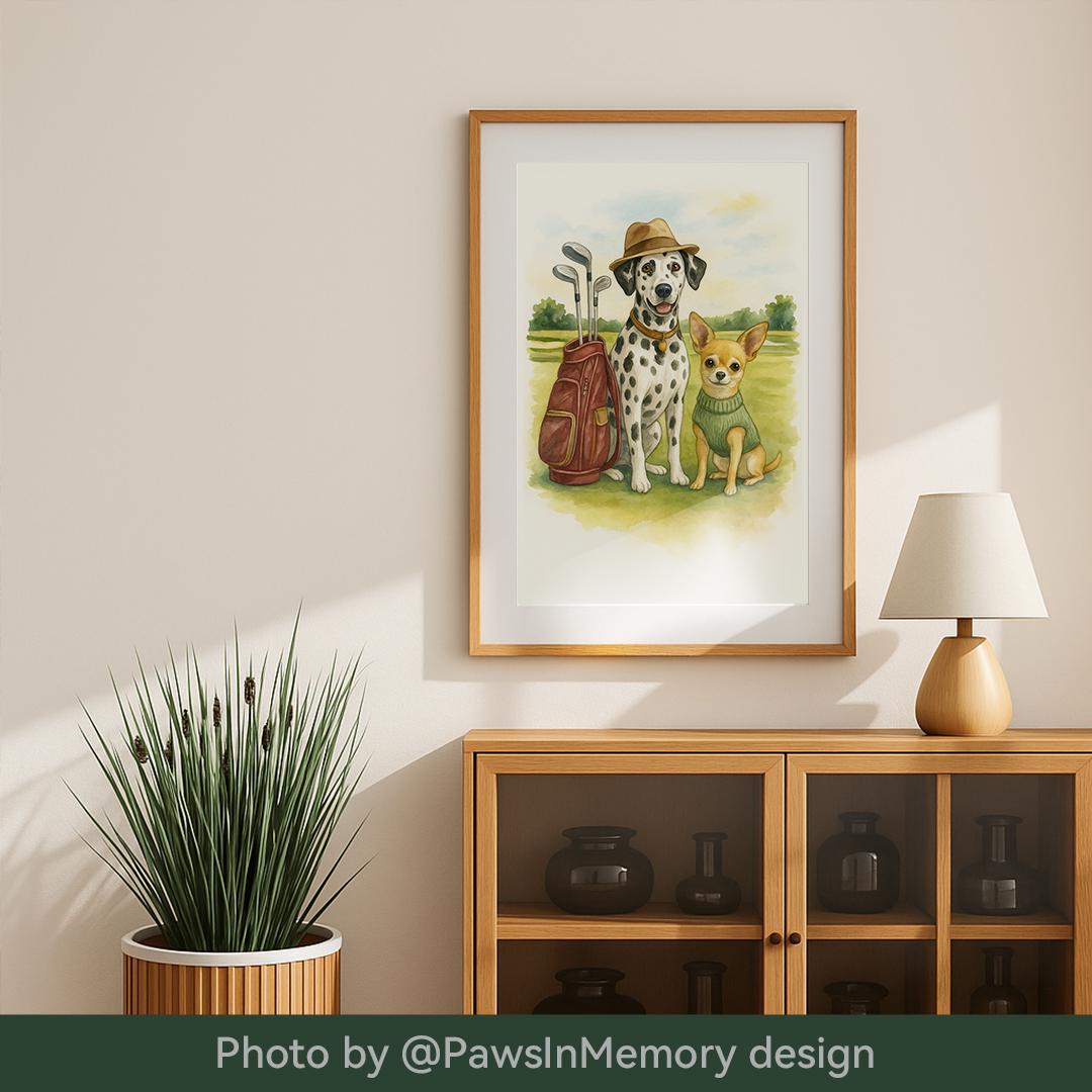 Custom Pet Portrait – Watercolor Golf Theme | Funny Dog Art Digital Download