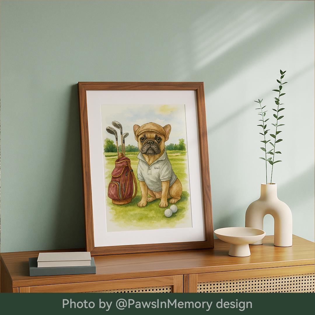 Custom Pet Portrait – Watercolor Golf Theme | Funny Dog Art Digital Download