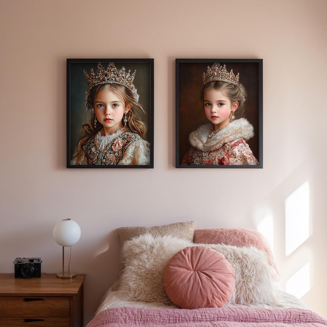 Noble Princess Wall Art – Royal Baby Girl Portrait | Elegant Nursery Digital Download