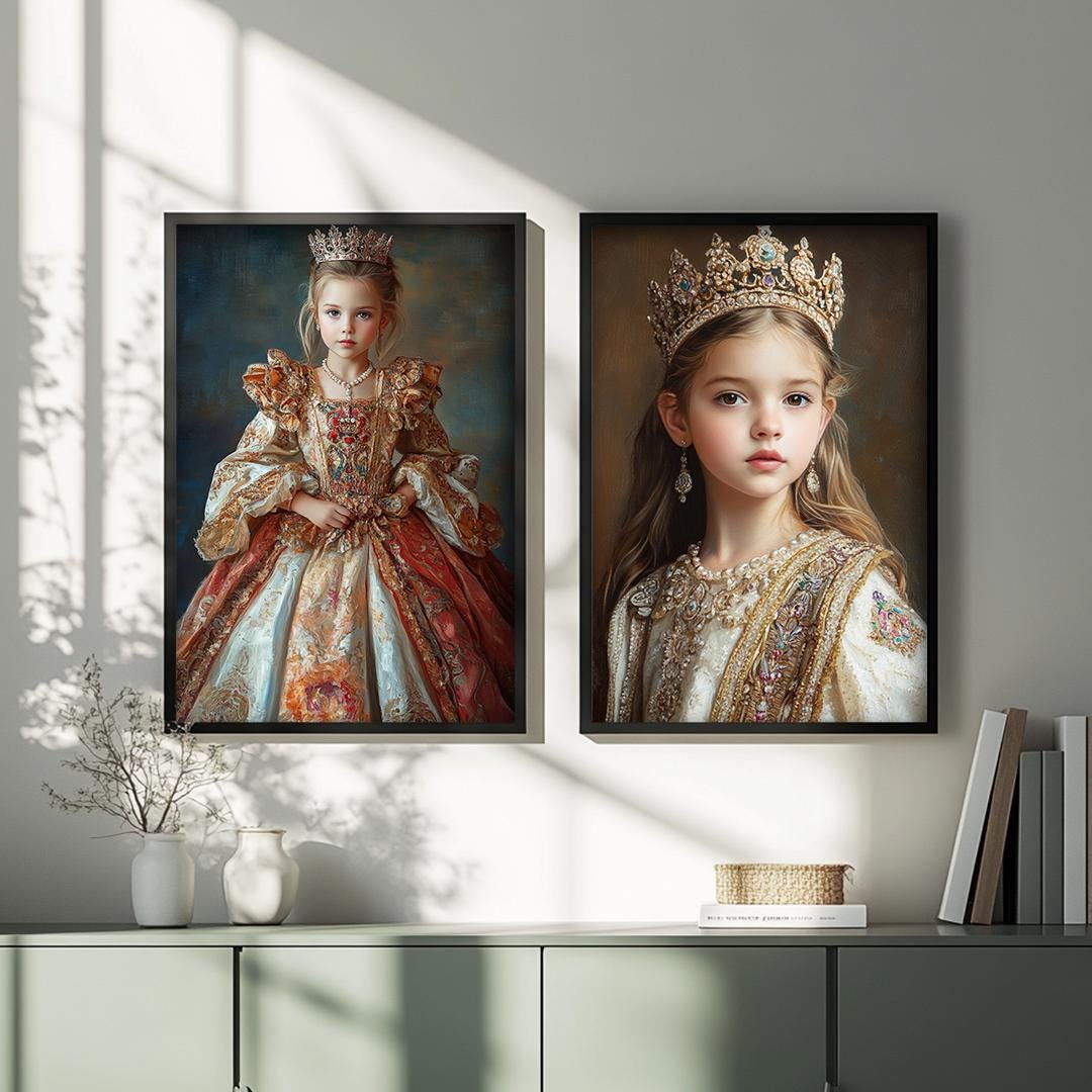 Noble Princess Wall Art – Royal Baby Girl Portrait | Elegant Nursery Digital Download