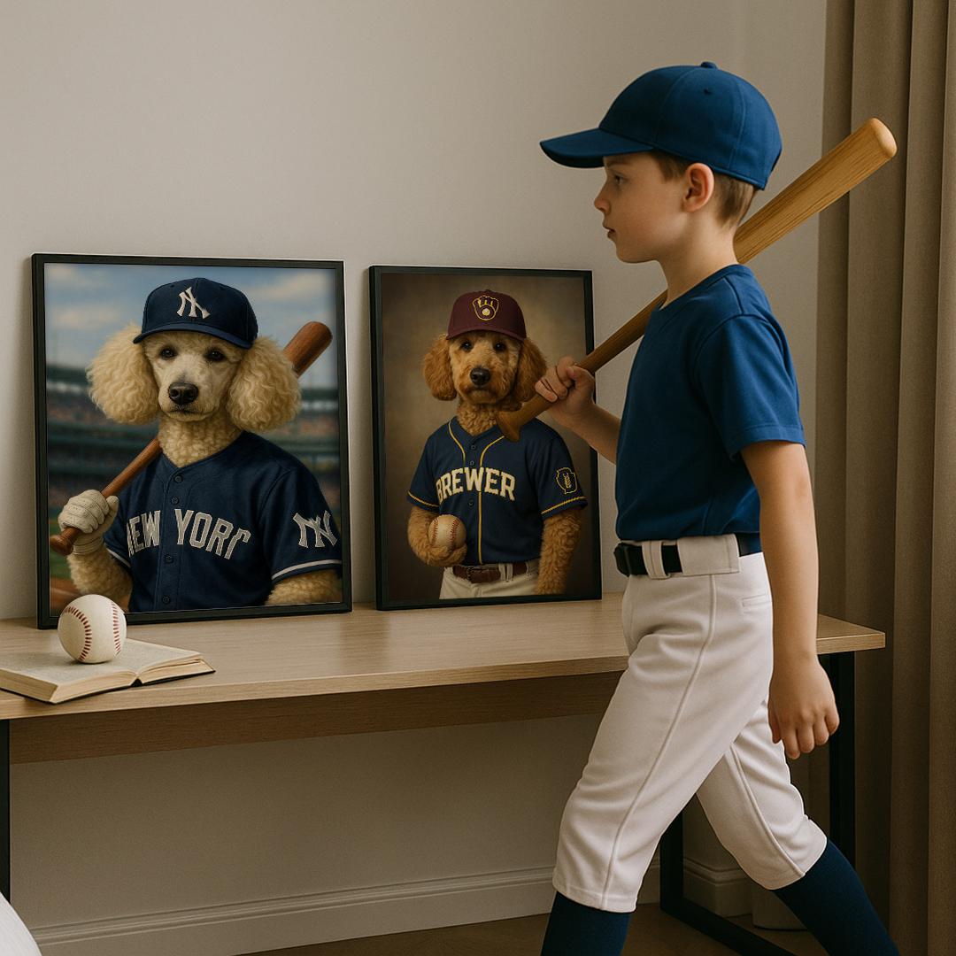 Custom Pet Portrait – Funny Baseball Theme | Dog Sports Art Digital Download
