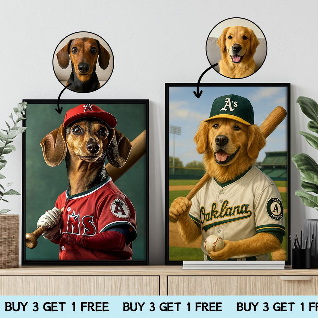 Custom Pet Portrait – Funny Baseball Theme | Dog Sports Art Digital Download