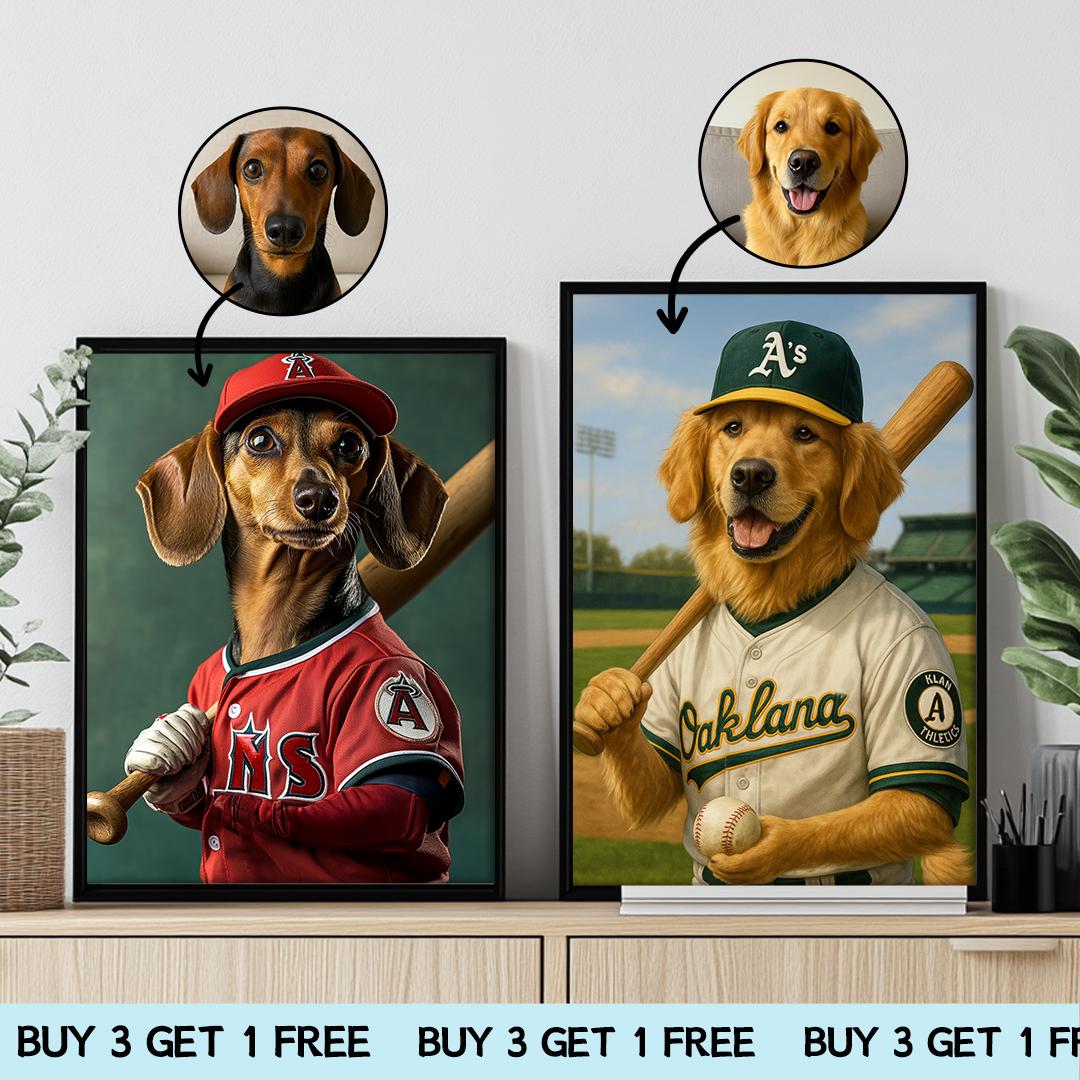 Custom Pet Portrait – Funny Baseball Theme | Dog Sports Art Digital Download