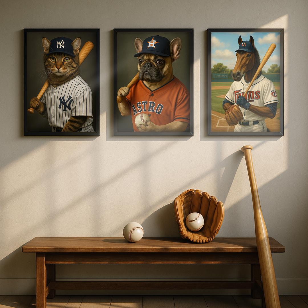 Custom Pet Portrait – Funny Baseball Theme | Dog Sports Art Digital Download