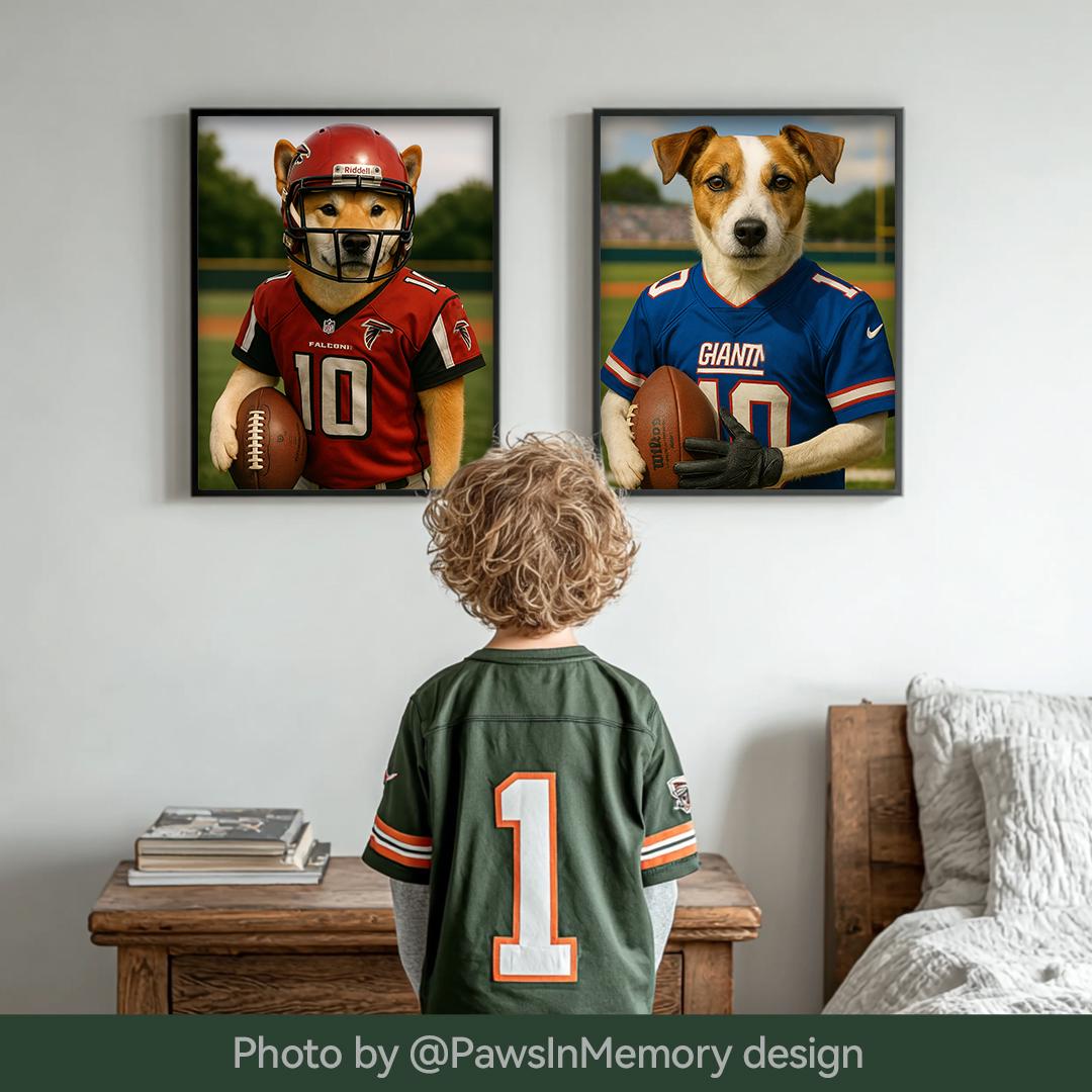Custom Pet Portrait – Funny Football Theme | Dog Sports Art Digital Download