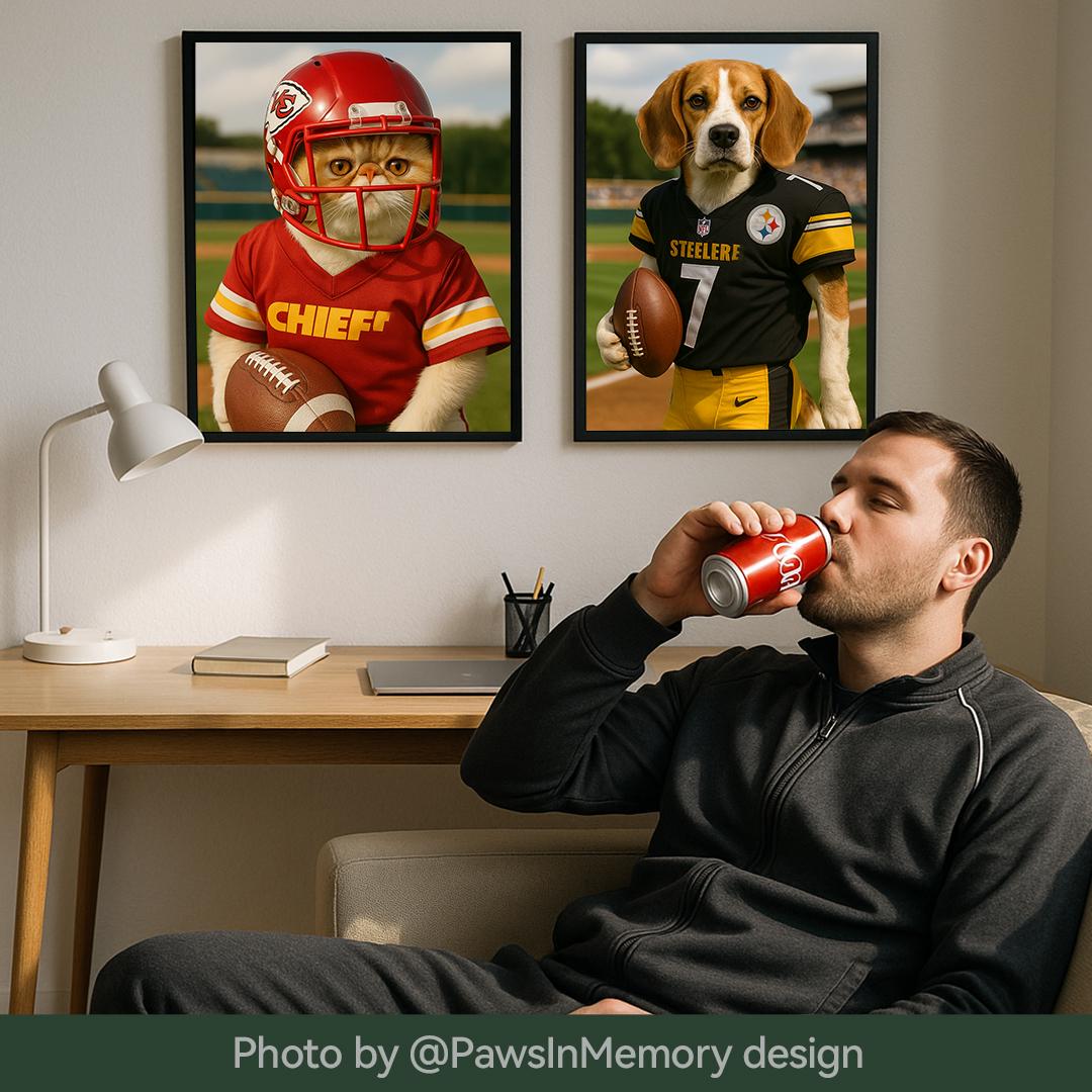 Custom Pet Portrait – Funny Football Theme | Dog Sports Art Digital Download
